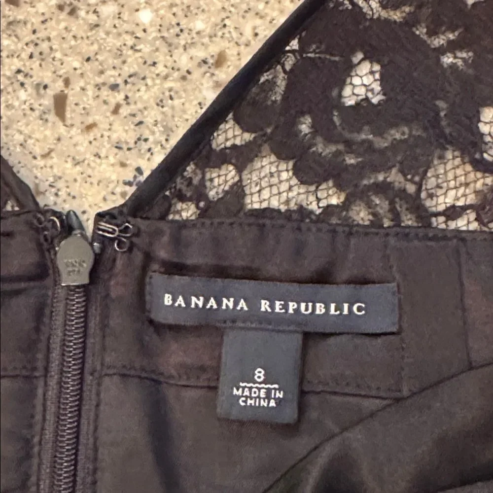 BANANA REPUBLIC Black Lace Cap Sleeve Velvet Bow Midi Cocktail Dress